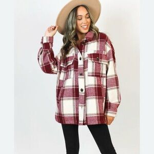 Windsor Burgundy and White Plaid Utility Jacket